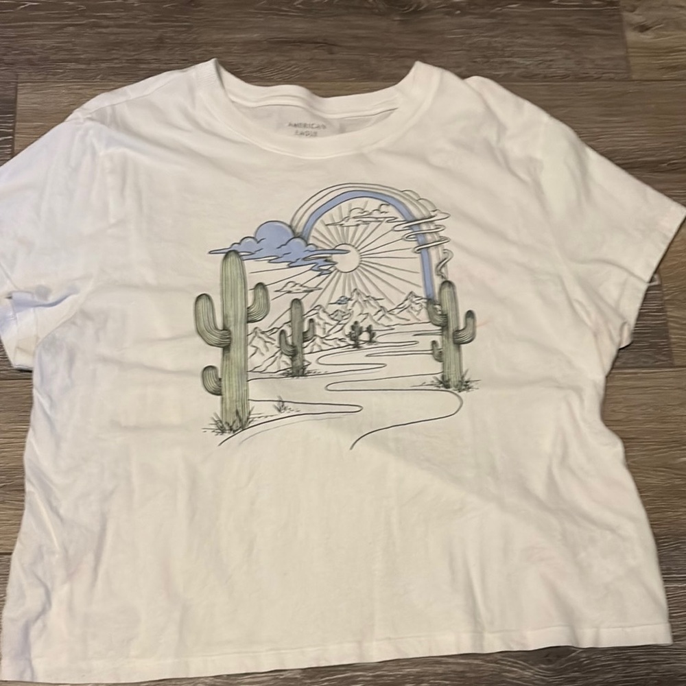 White Graphic Tee with Desert Scene